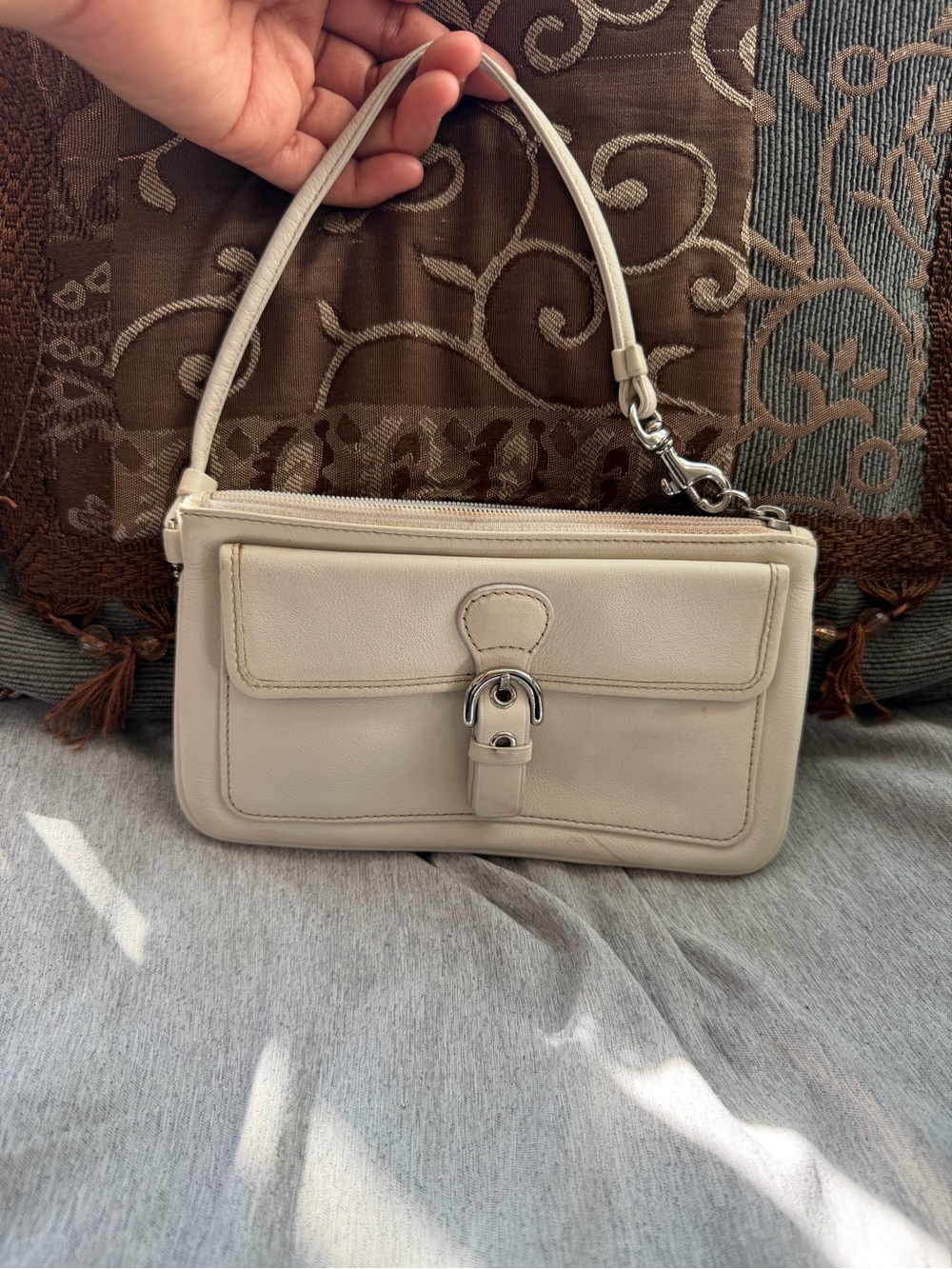 Coach Cream Mini Shoulder Bag with Front Buckle